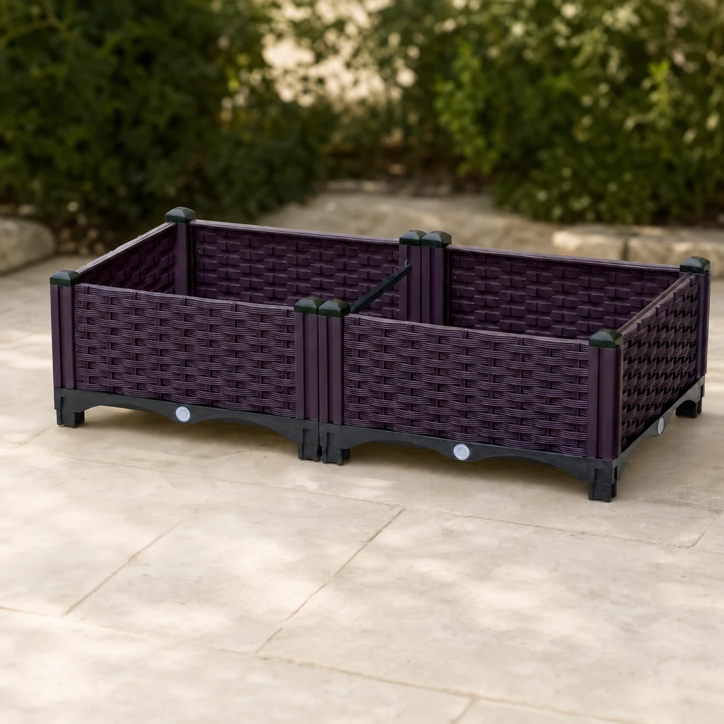 Two-bay planter viewed from a different front angle