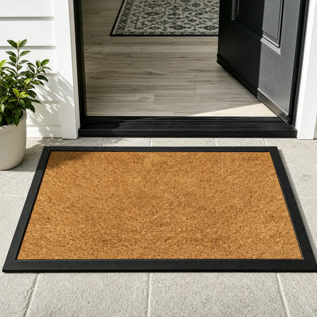 Plain bordered terrace mat viewed from the front